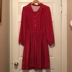 Red and White Polka Dot Silky Dress
